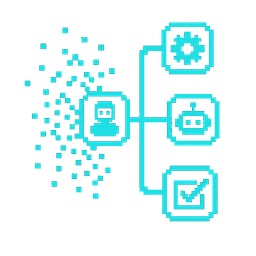 Chunky pixel-art icon of a workflow graph of connected nodes.